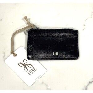 Hobo Kai Black Leather Card Case Wallet ID Holder with Keychain NWT